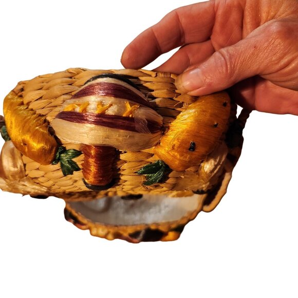 Decorative Rafia Woven Bread Baskets With Faux Vegetables Set Of 2 Cottage Boho - Picture 8 of 8